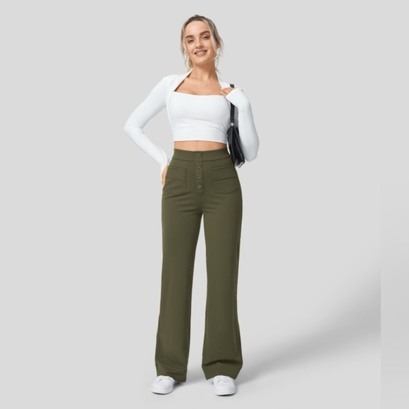 Halara High Waisted Button Multiple Pockets Straight Leg Casual Pants NEW/NWT💚 - Picture 6 of 13